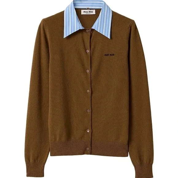 Miu Miu Brown Cashmere Detachable-Collar Cardigan — Size Small (IT 38) - Picture 1 of 7